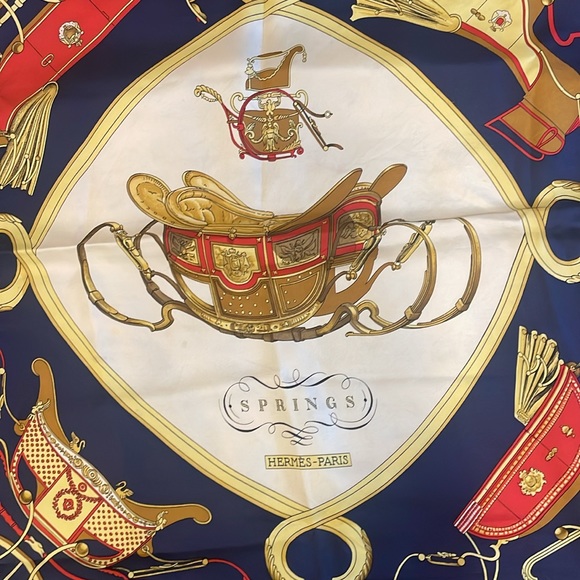 Hermes scarf vintage pattern, springs, dark blue - Picture 4 of 12